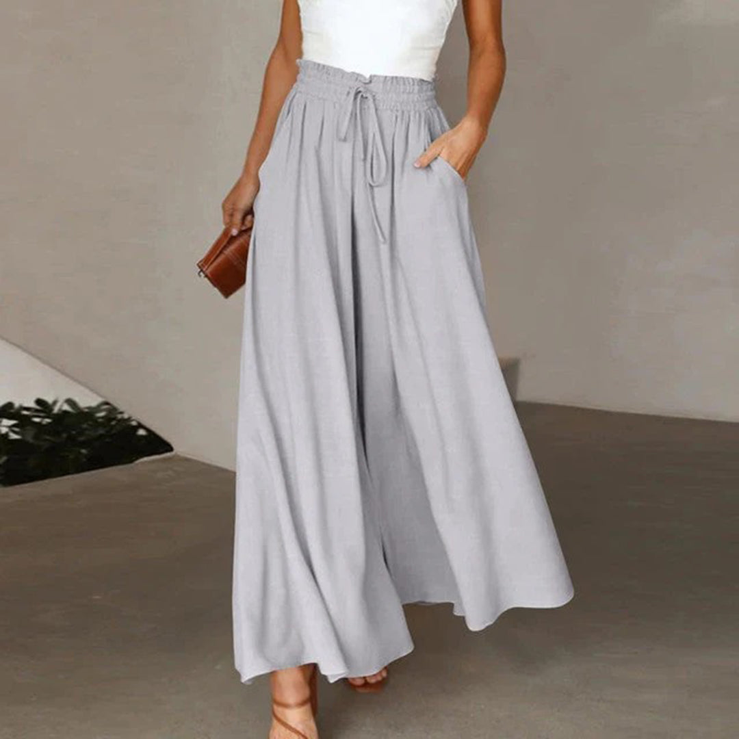 WW | Maxi Rock Hohe Taille Elastisch mit Schnürung A-Linie mit Taschen Lang und Luftig
