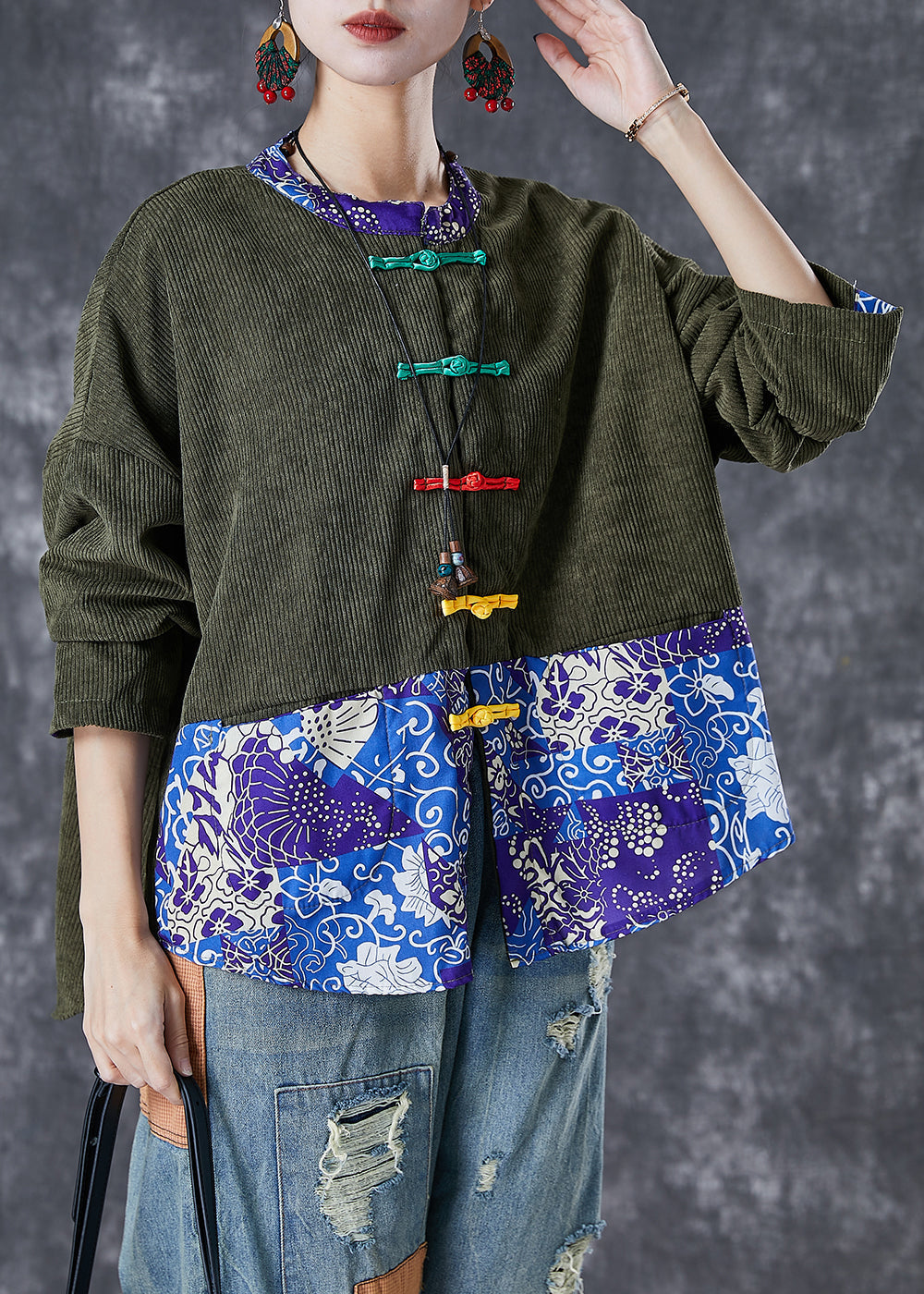 WW | Patchwork Corduroy Coats Chinese Button