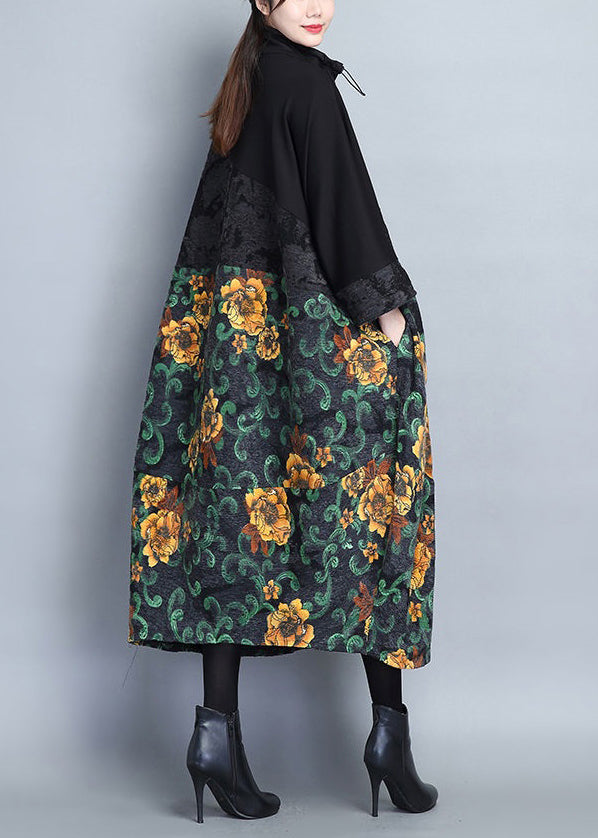 WW | Print Patchwork Cotton Long Trench Coats Button Long Sleeves