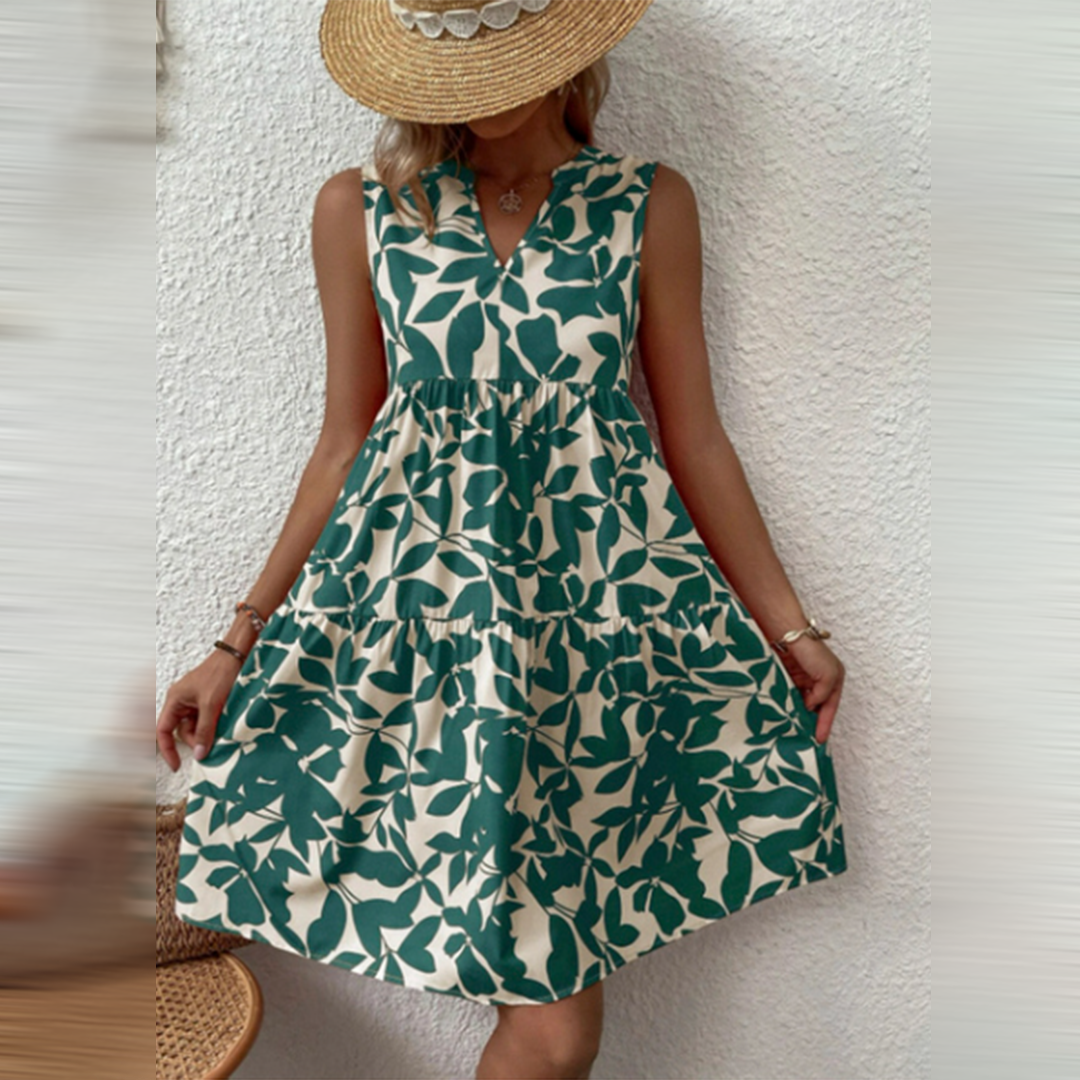 WW | Kleid Ärmellos Boho Stil V-Ausschnitt Lockere Passform Leicht und Atmungsaktiv