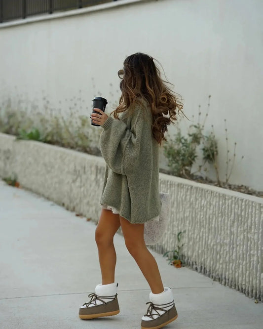 WW | Oversized Knitted Cardigan for Women with High Collar