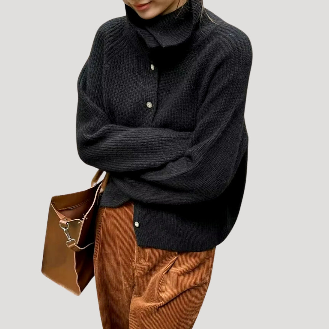WW | Damen Grobstrick-Cardigan mit Knopfverschluss und langen Ärmeln