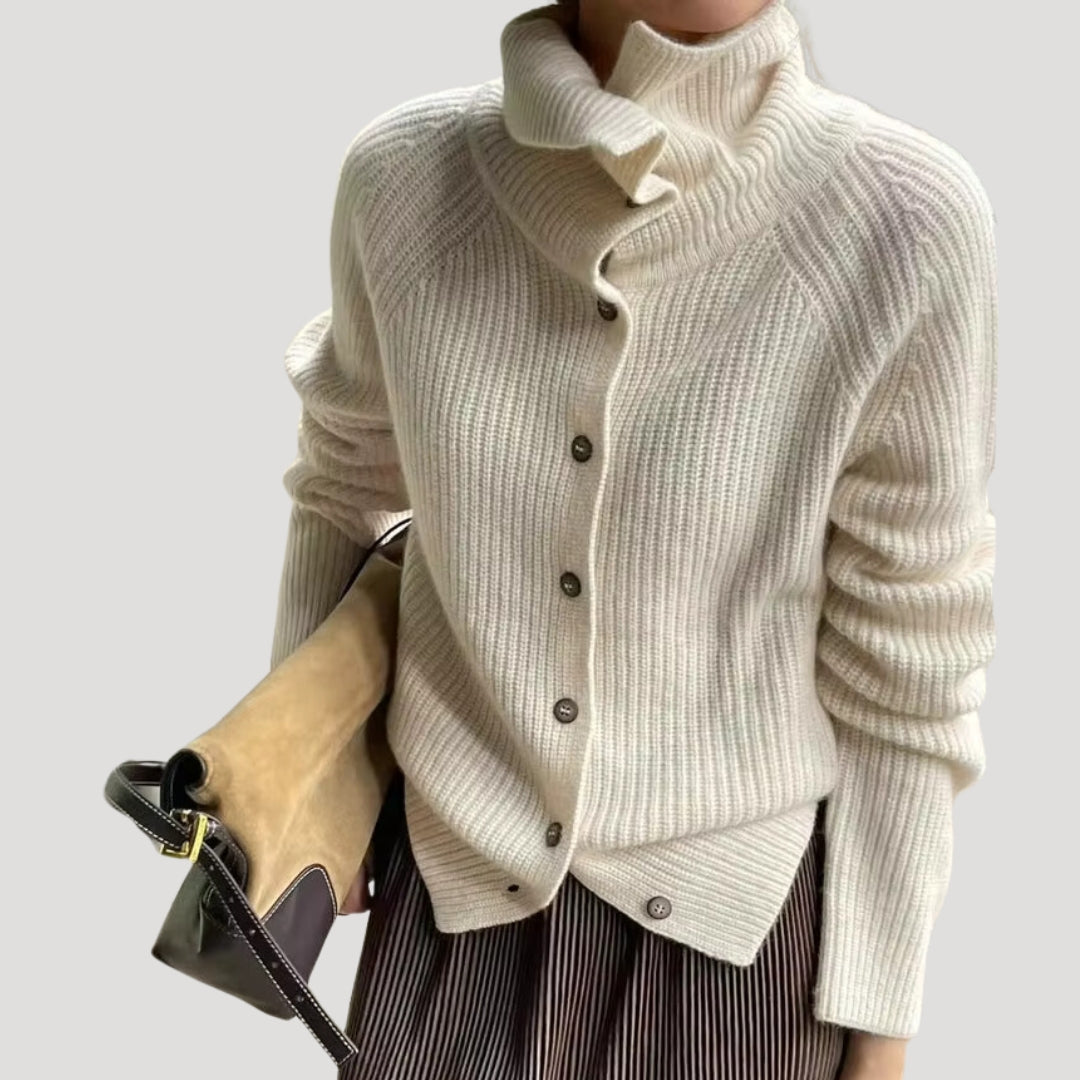 WW | Damen Grobstrick-Cardigan mit Knopfverschluss und langen Ärmeln