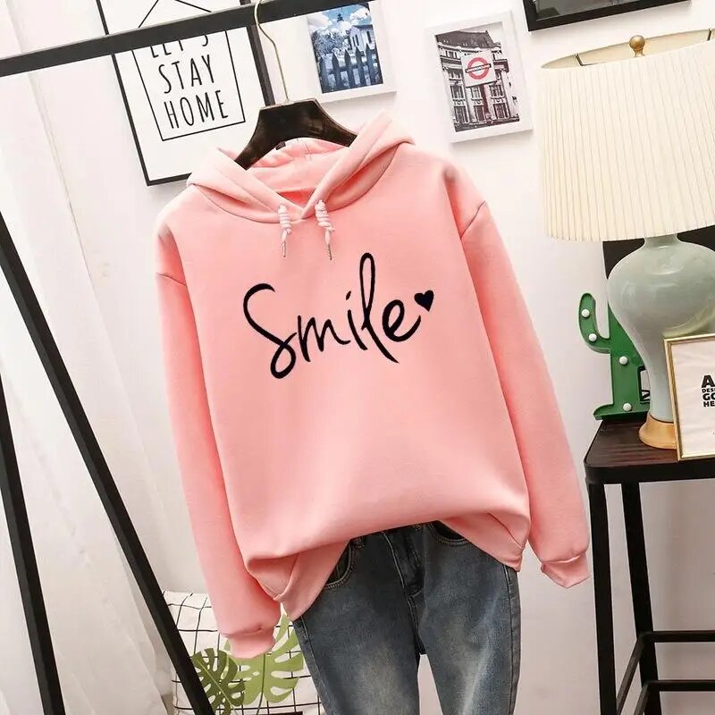 WW | Lässig Geschnittener Smile Kapuzenpulli Für Frauen