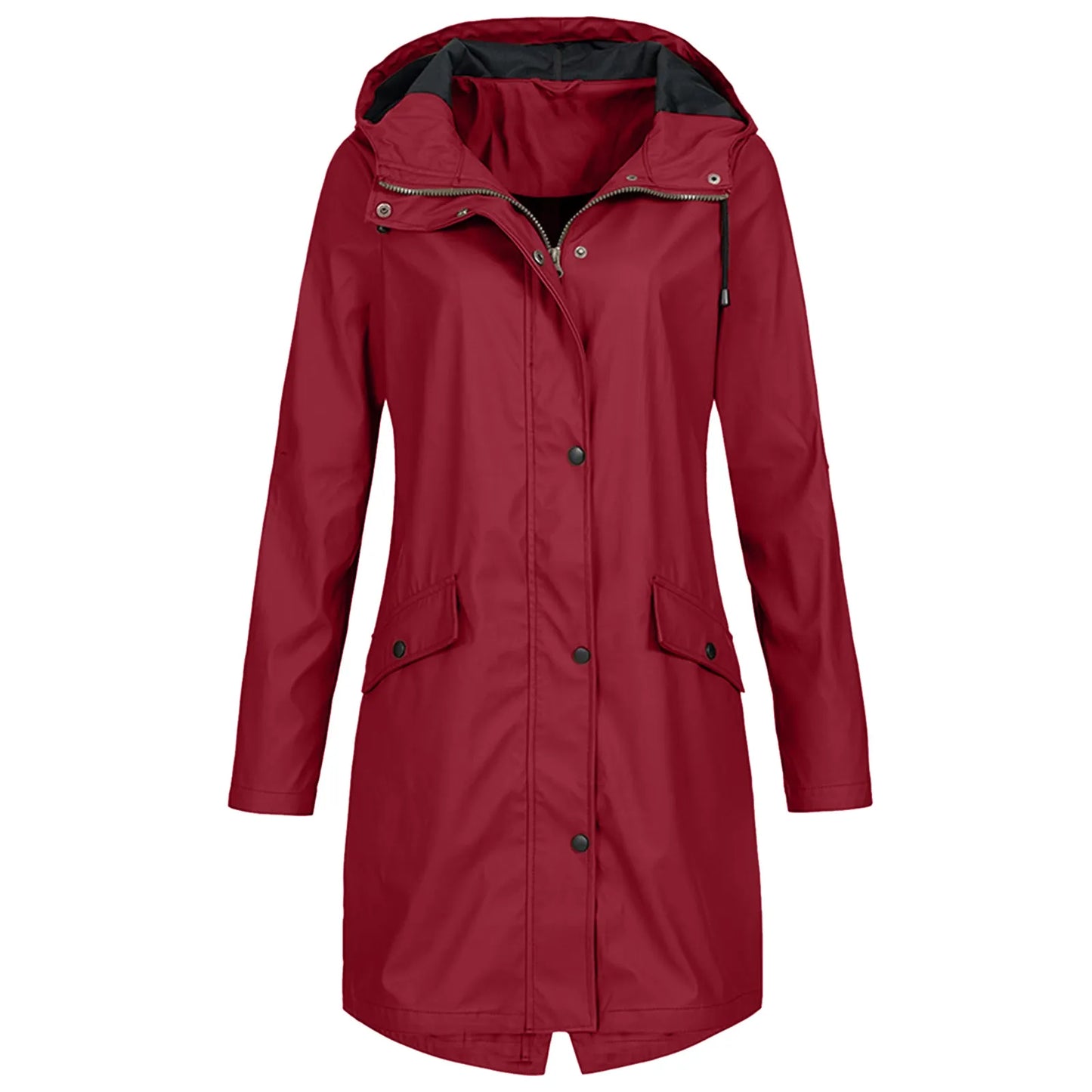 WW | Damen Lange Wasserdichte Regenjacke - Mit Kapuze