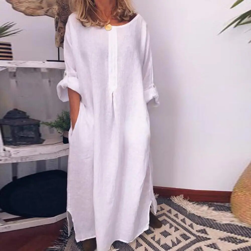WW | Lange Hemdkleid aus Leinenstoff Oversize