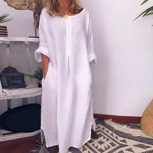 WW | Lange Hemdkleid aus Leinenstoff Oversize