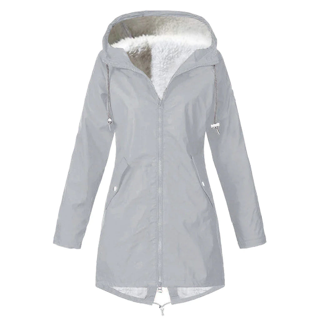 WW |  Wasserdichte Outdoor Regenjacke mit Wolle und Kapuze für Damen - Perfekt für Outdoor-Aktivitäten