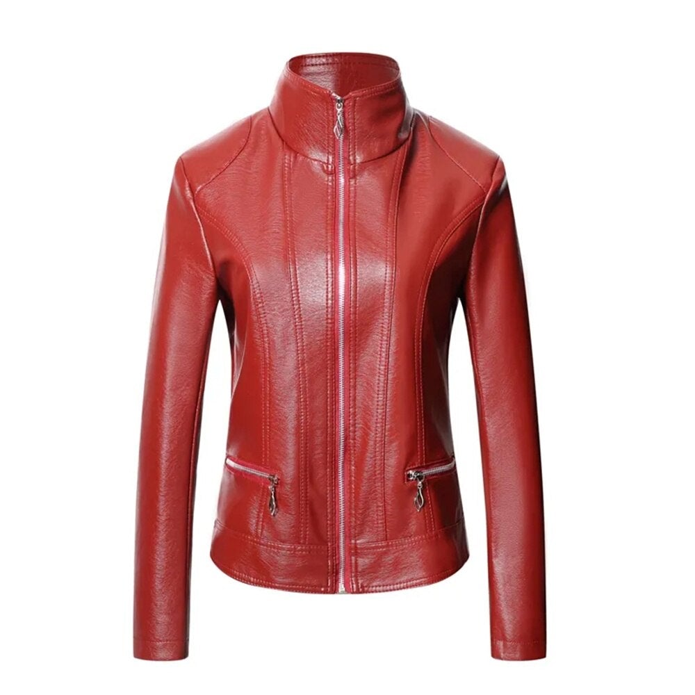 WW | Ladies' Leather Jacket with Stand-Up Collar