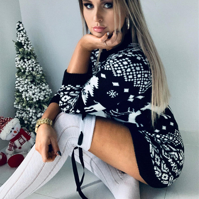 Ugly Christmas Sweater - Festive Knitted Dress with Reindeer Pattern