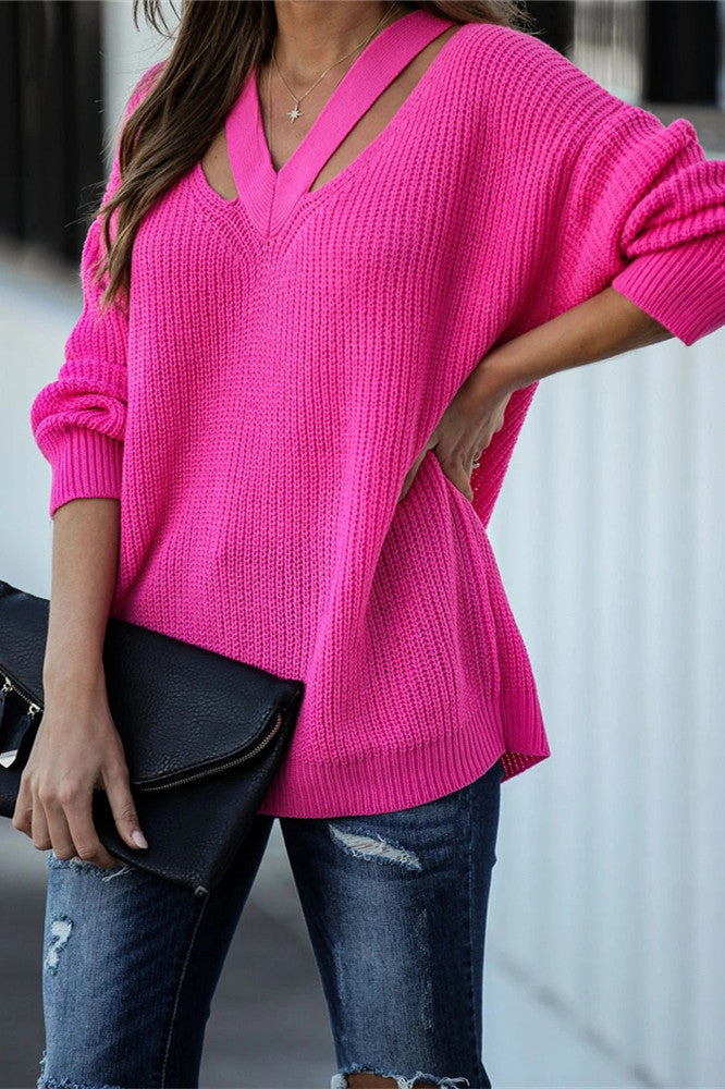 WW Chic V-Neck Casual Oversize Sweater