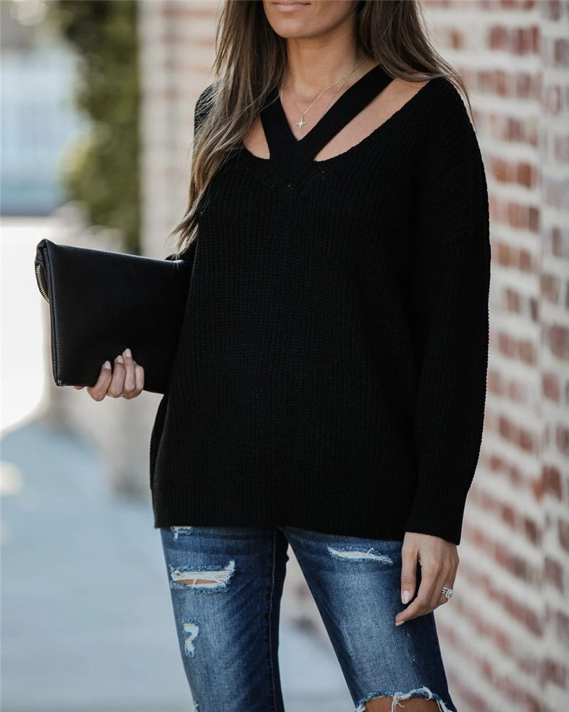 WW Chic V-Neck Casual Oversize Sweater