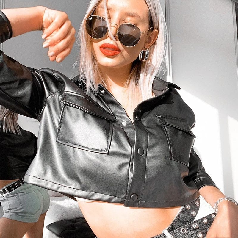 WW | Hemdjacke aus Kunstleder - stylische Übergangsjacke mit Taschen