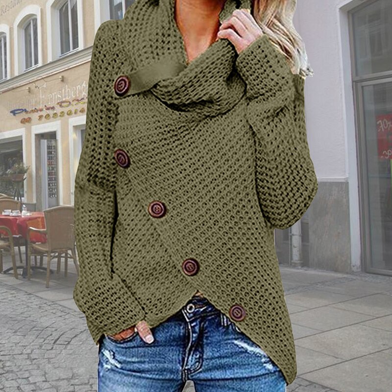 WW | Modern Asymmetric Turtleneck Sweater with Stylish Details