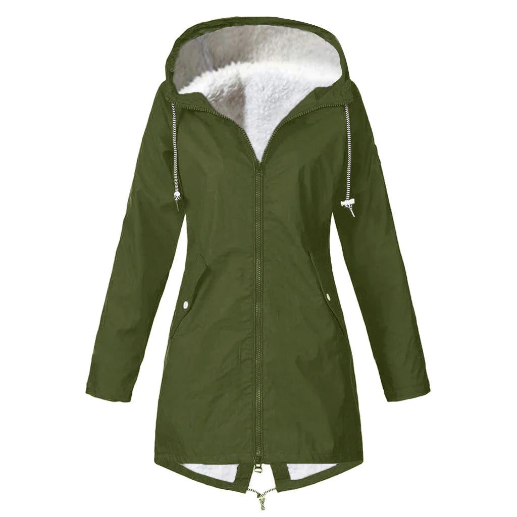 WW |  Wasserdichte Outdoor Regenjacke mit Wolle und Kapuze für Damen - Perfekt für Outdoor-Aktivitäten