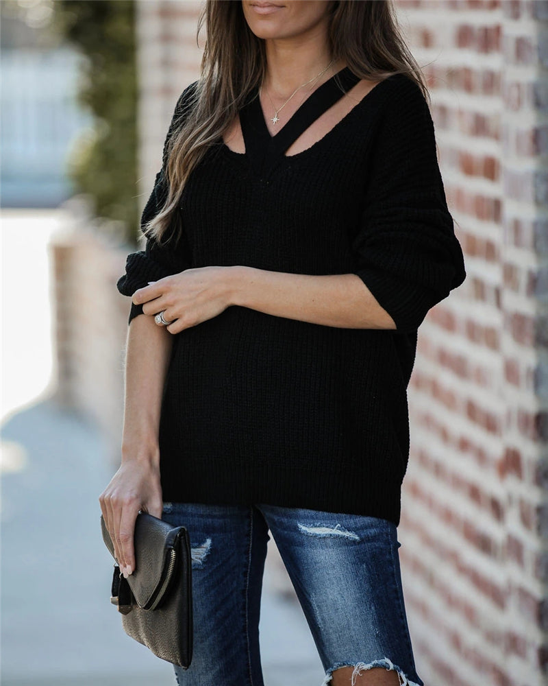 WW Chic V-Neck Casual Oversize Sweater