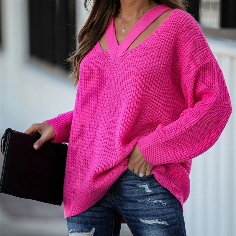 WW Chic V-Neck Casual Oversize Sweater