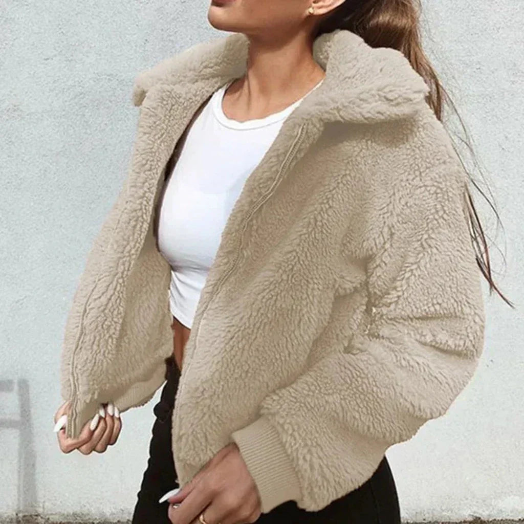 WW | Women's Coat – Oversized Fit – Plush Fleece – Front Zip – Side Pockets – Casual Wear