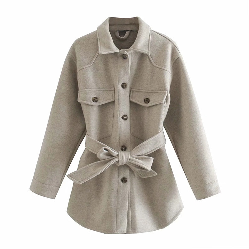 WW | Short women's coat with tie waist