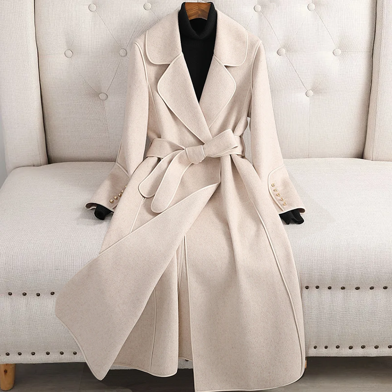 WW | Women's Wool Trench Coat - Figure-hugging silhouette - Tailored fit - With lapel collar