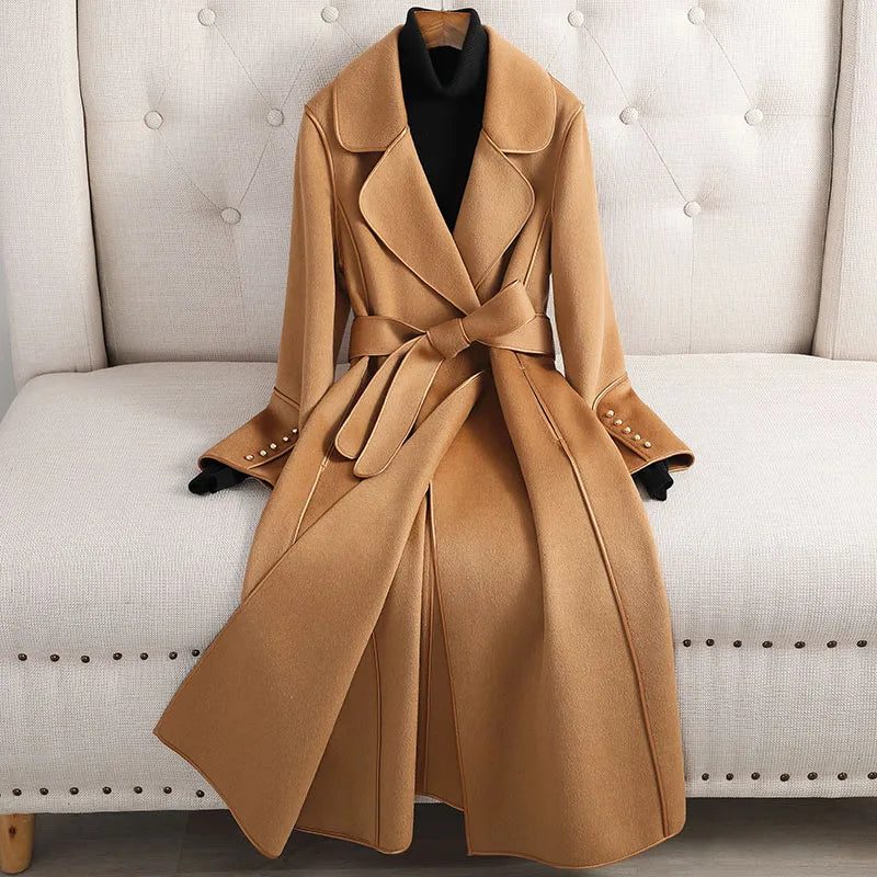 WW | Women's Wool Trench Coat - Figure-hugging silhouette - Tailored fit - With lapel collar