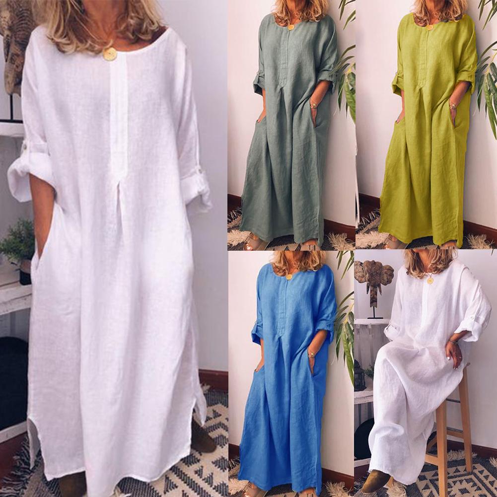 WW | Lange Hemdkleid aus Leinenstoff Oversize