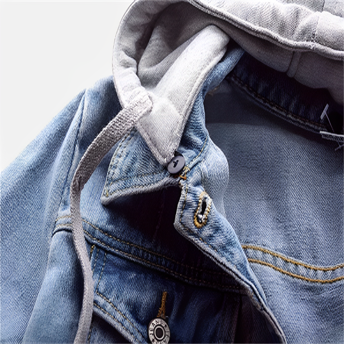 WW | Lange Ärmel Jeansjacke mit Abnehmbarer Kapuze für Damen