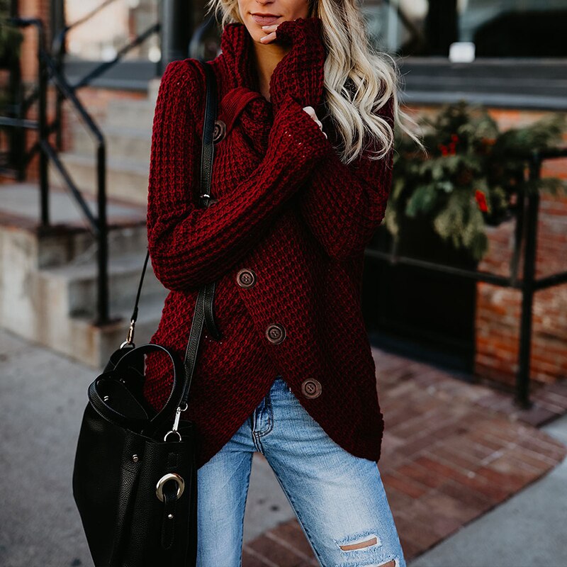 WW | Modern Asymmetric Turtleneck Sweater with Stylish Details