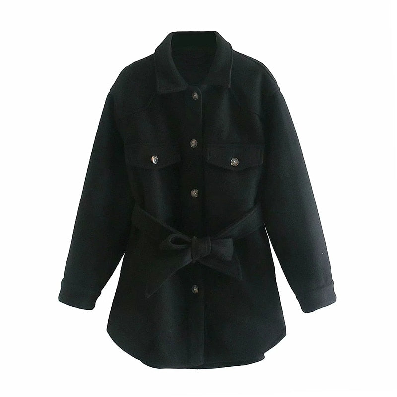 WW | Short women's coat with tie waist