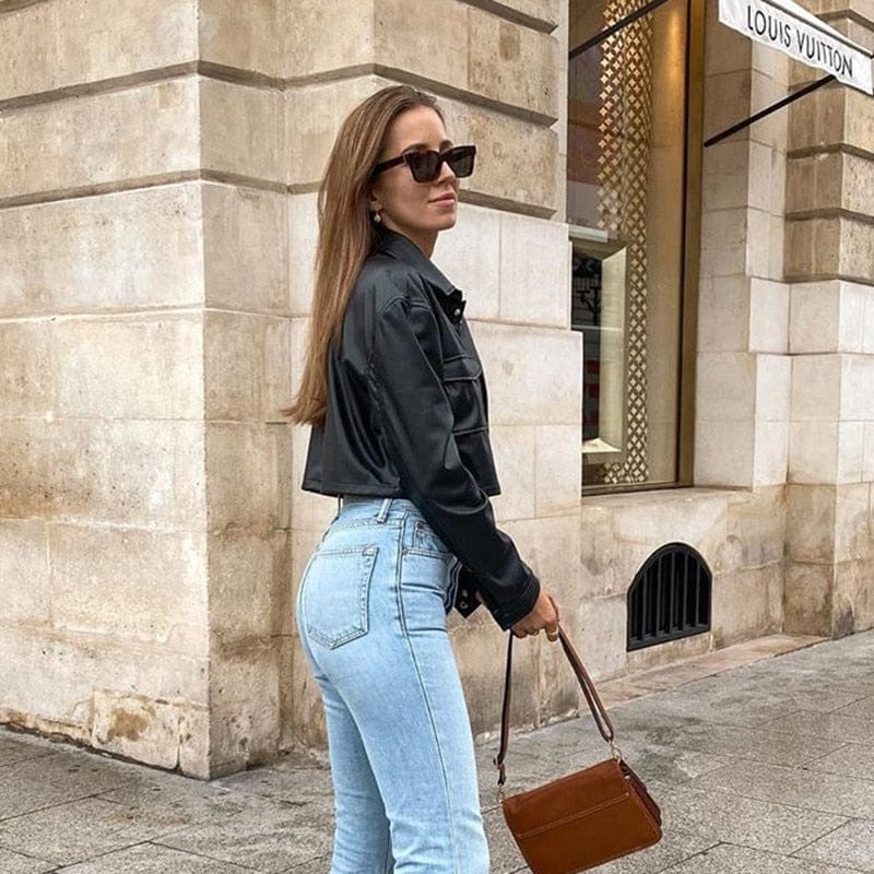 WW | Hemdjacke aus Kunstleder - stylische Übergangsjacke mit Taschen