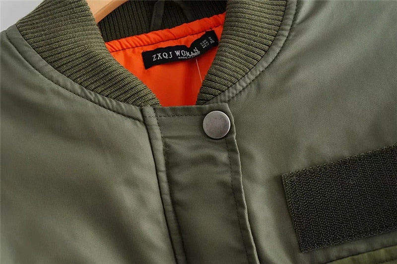 WW | Cropped Utility Bomber Jacket with Patch Pockets and Zipper Sleeves
