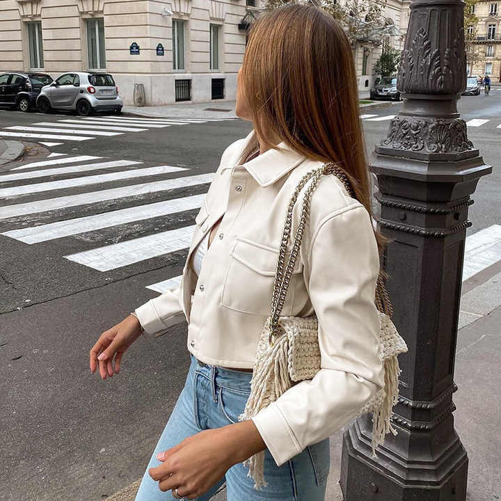 WW | Hemdjacke aus Kunstleder - stylische Übergangsjacke mit Taschen