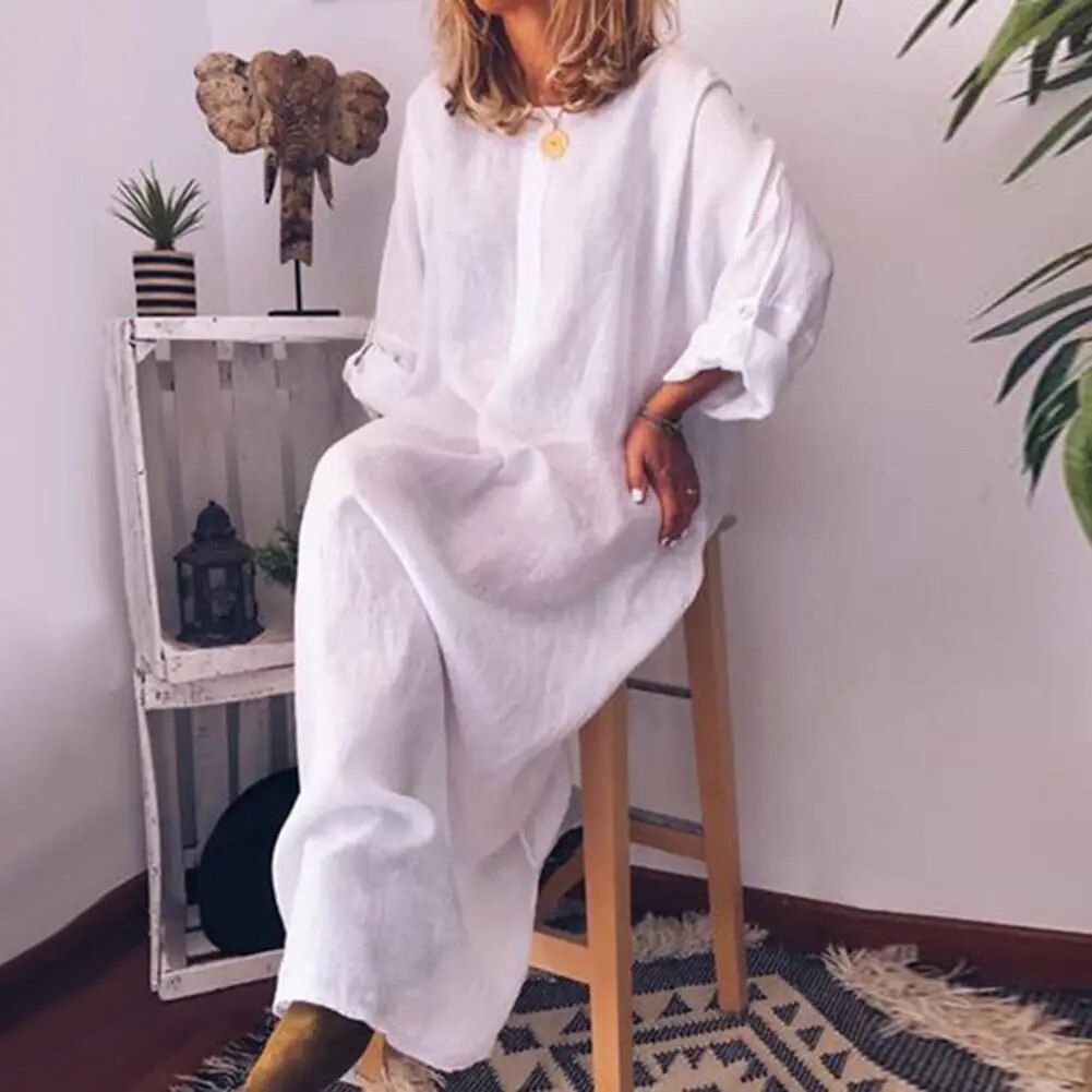 WW | Lange Hemdkleid aus Leinenstoff Oversize