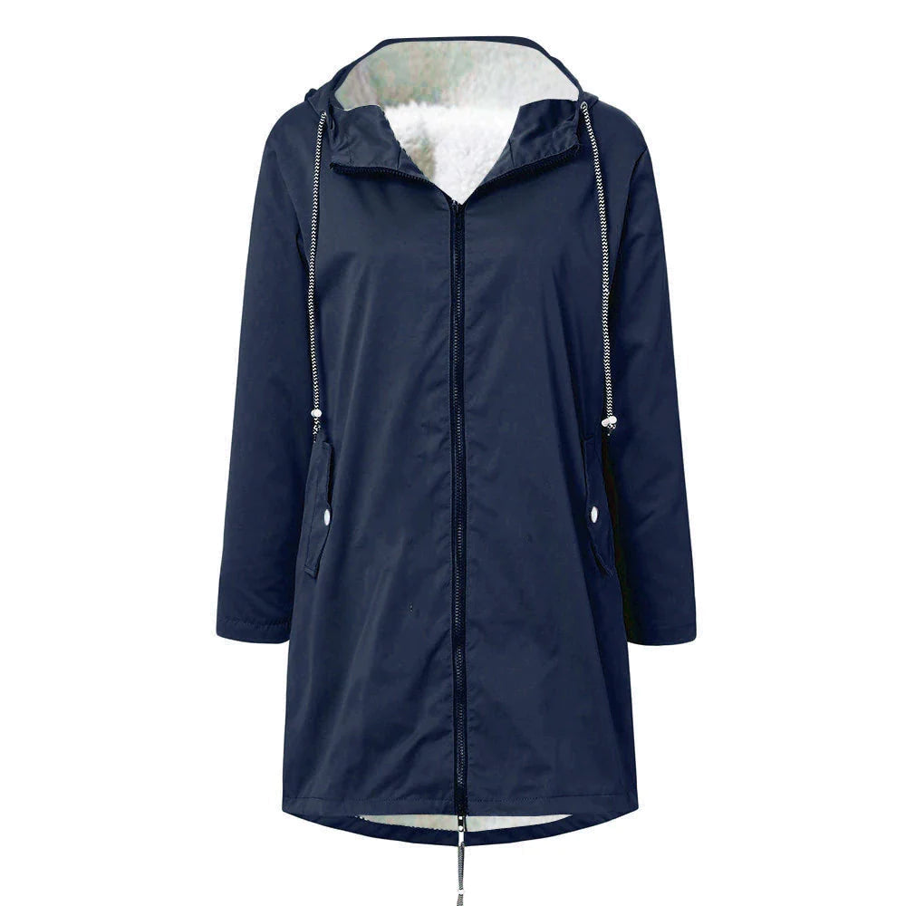 WW |  Wasserdichte Outdoor Regenjacke mit Wolle und Kapuze für Damen - Perfekt für Outdoor-Aktivitäten