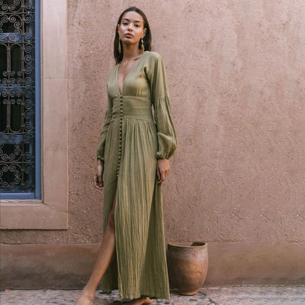 WW | Laternenärmel Langes Splitkleid
