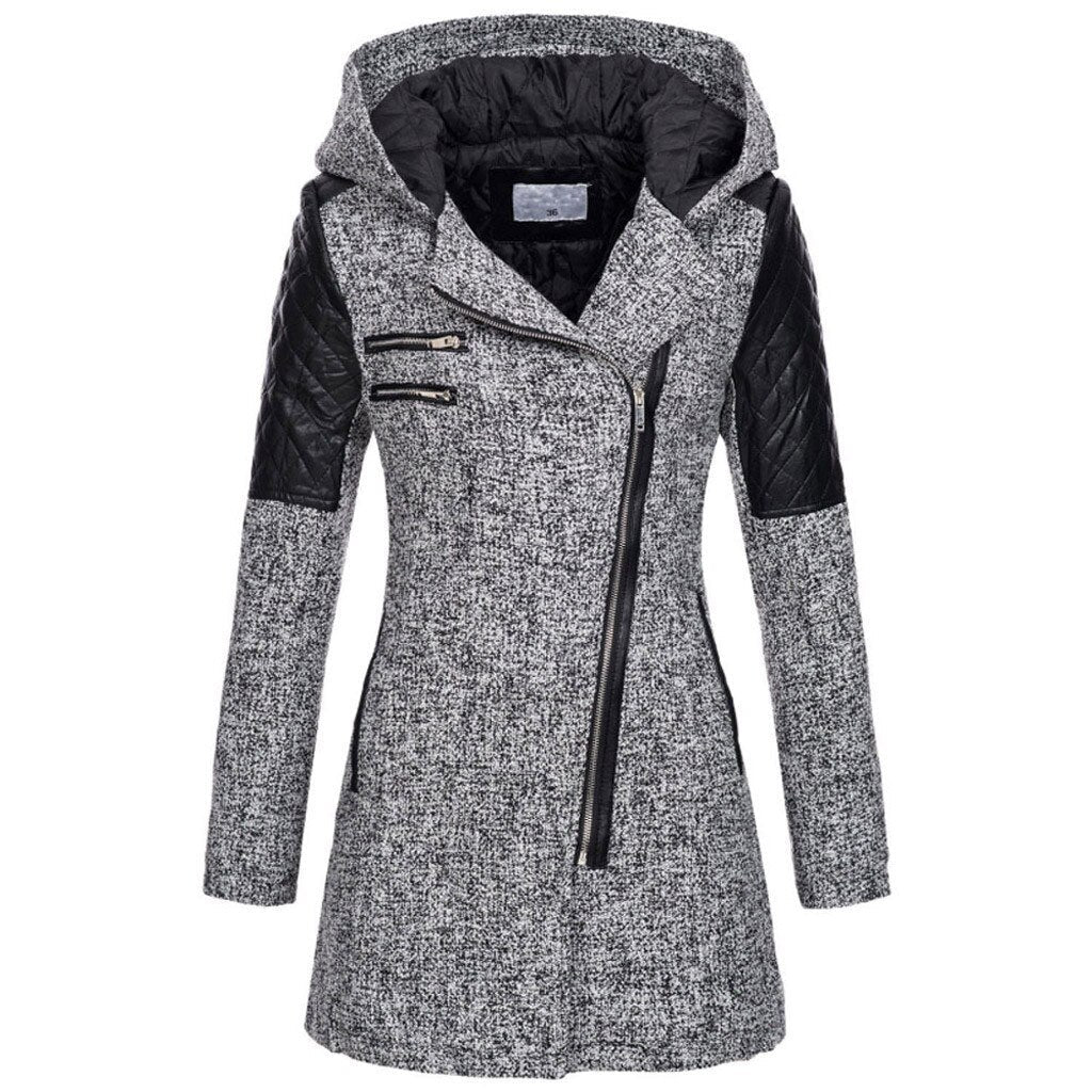 WW | Damen Asymmetrischer Reißverschluss-Jacke Gequiltete Paneele