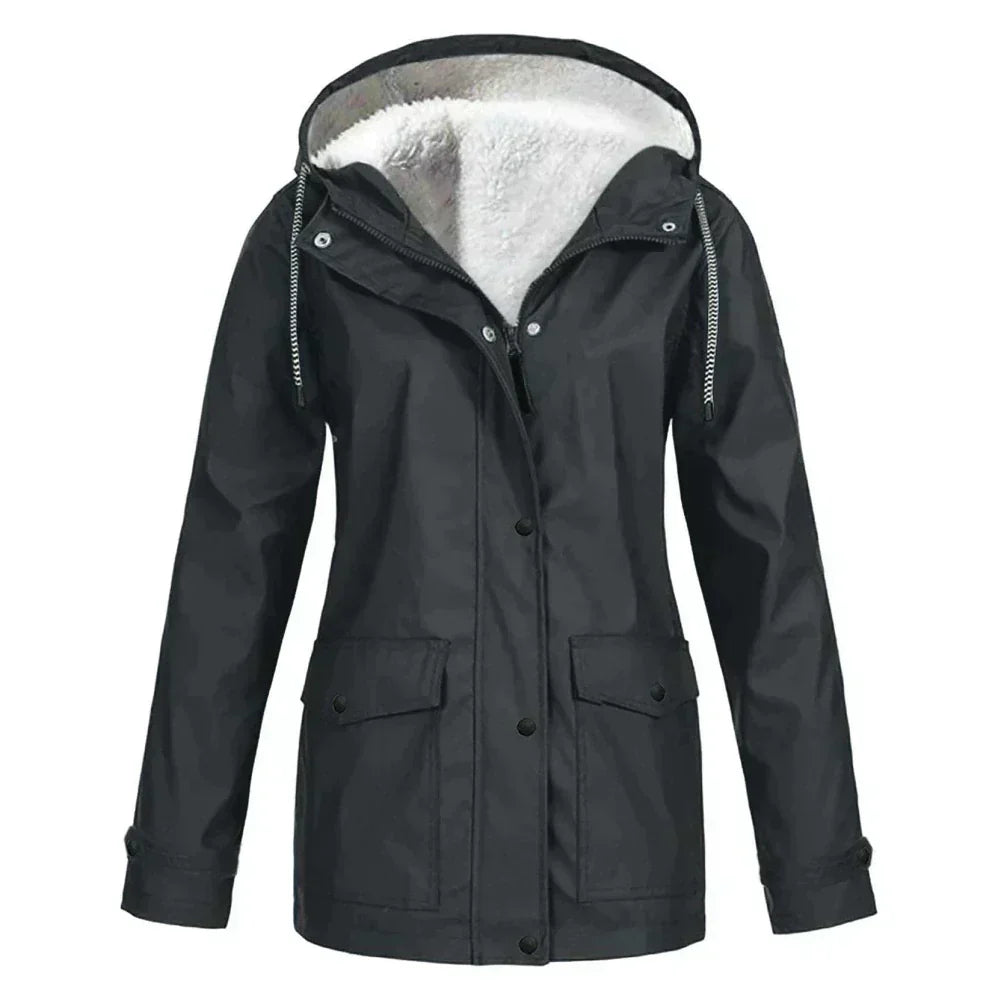 WW | Water-repellent rain jacket with fleece lining, relaxed fit, mid-length, hood