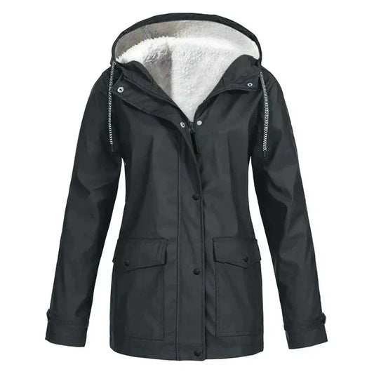 WW | Water-repellent rain jacket with fleece lining, relaxed fit, mid-length, hood