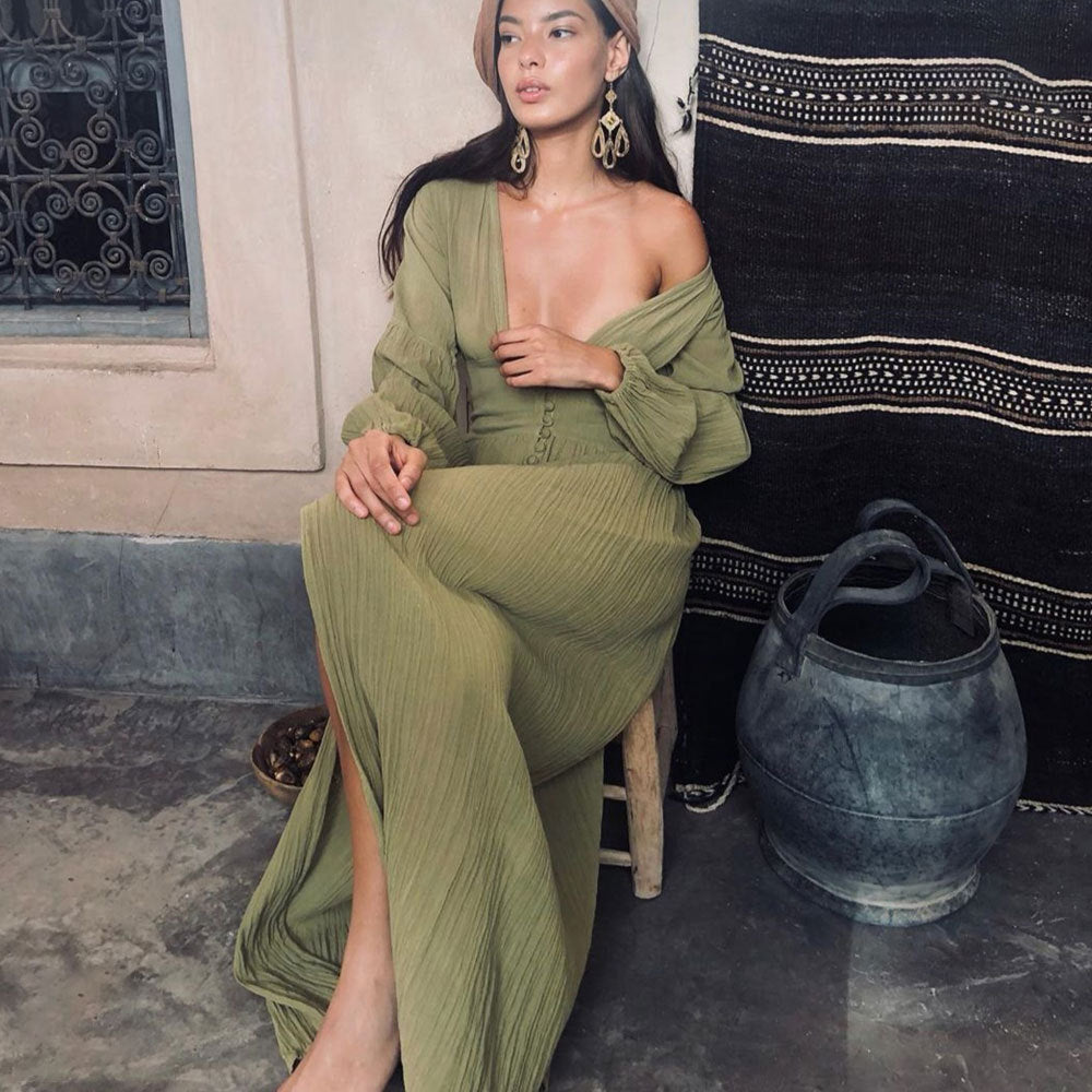 WW | Laternenärmel Langes Splitkleid