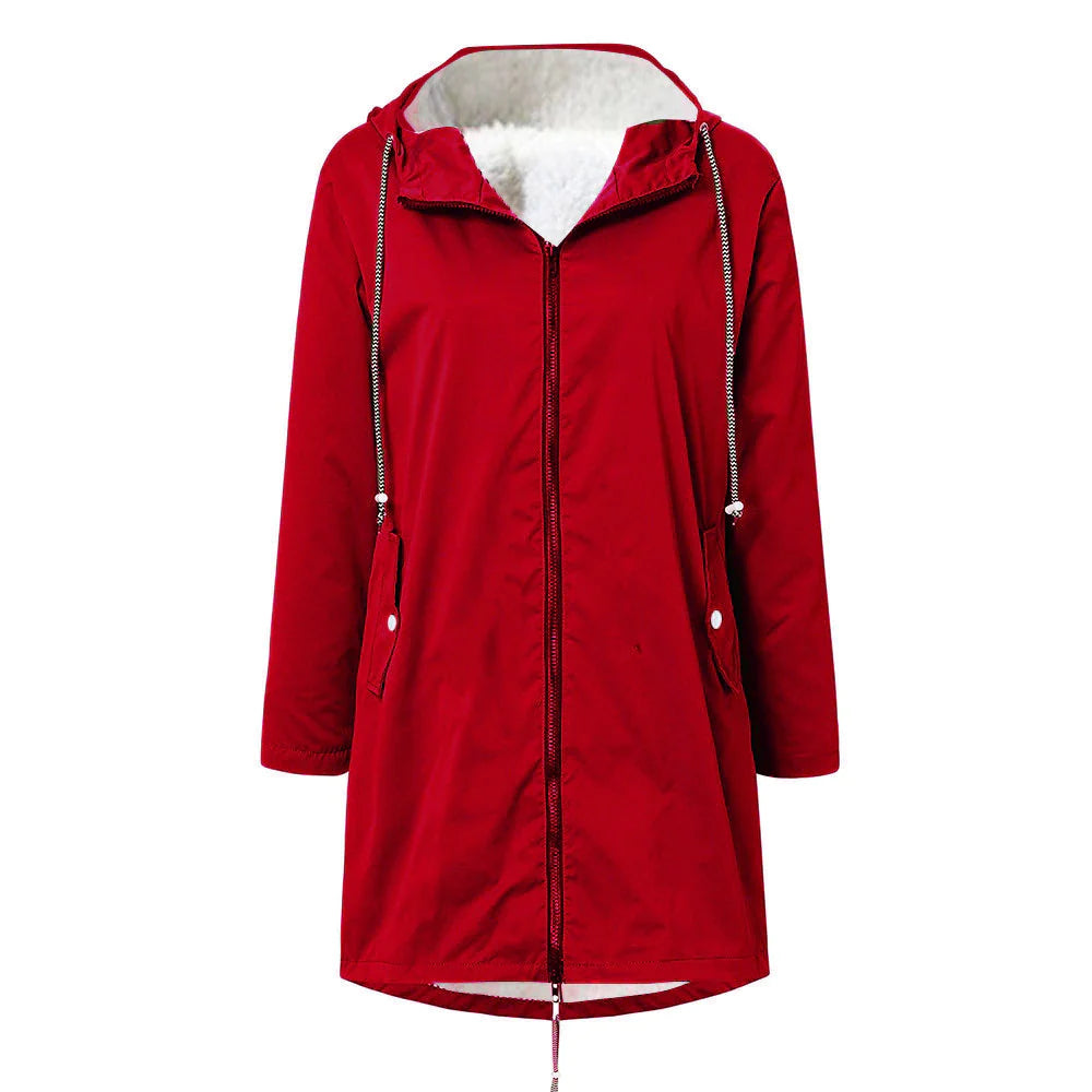 WW |  Wasserdichte Outdoor Regenjacke mit Wolle und Kapuze für Damen - Perfekt für Outdoor-Aktivitäten