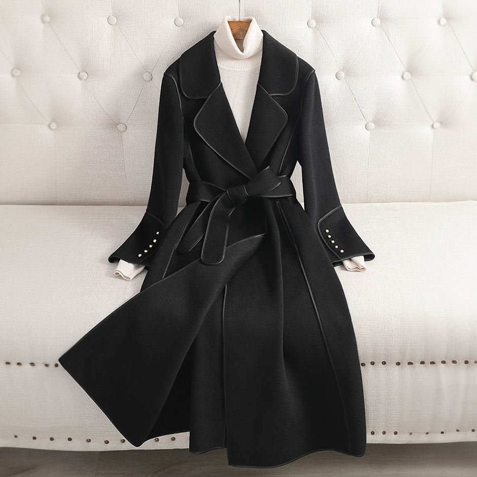 WW | Women's Wool Trench Coat - Figure-hugging silhouette - Tailored fit - With lapel collar