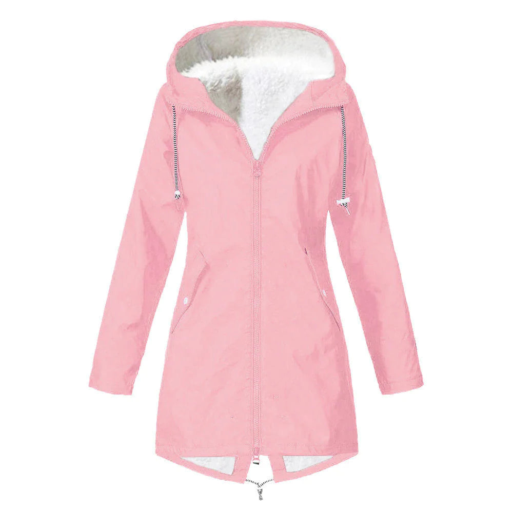 WW |  Wasserdichte Outdoor Regenjacke mit Wolle und Kapuze für Damen - Perfekt für Outdoor-Aktivitäten