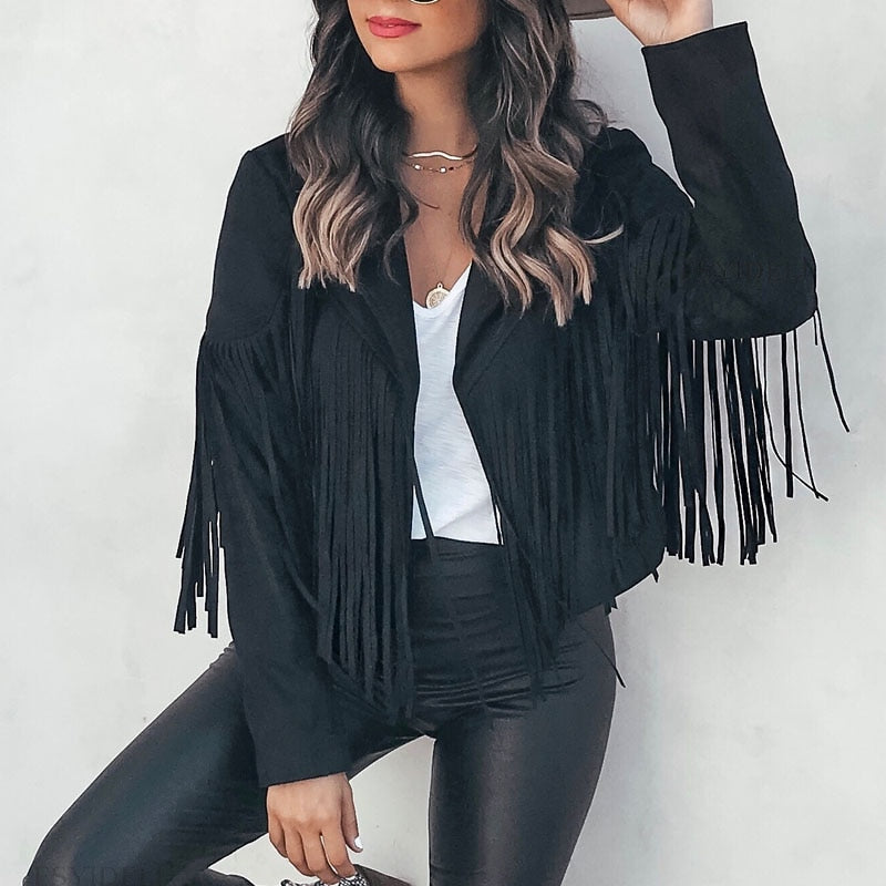 WW Suede Fringe Jacket | Women's Tassel Cardigan for Trendy Outfits