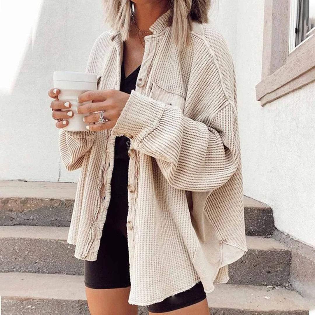 WW | Damen Lässige Gerippte Strickjacke