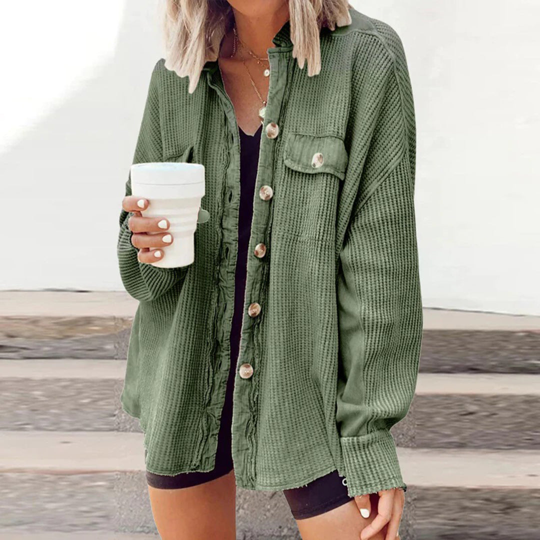 WW | Damen Lässige Gerippte Strickjacke
