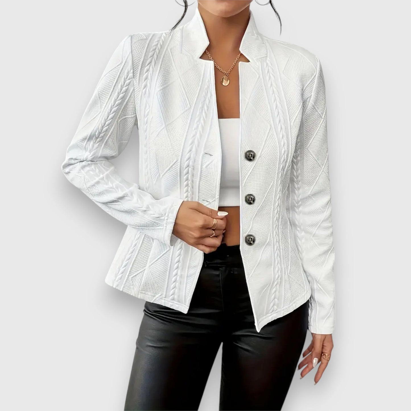 WW | Blazer jacket Structured fit Soft knit fabric Textured Hip length Buttons