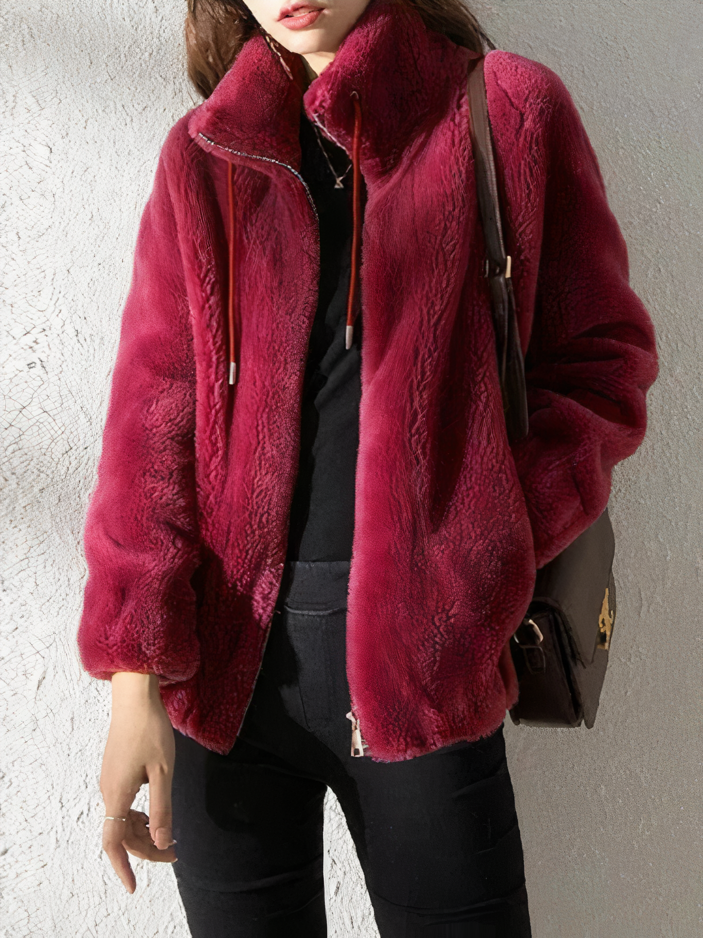 WW | Teddy Fleece Jacke Weicher Kunstpelz Hoher Kragen Reißverschluss Lässige Passform