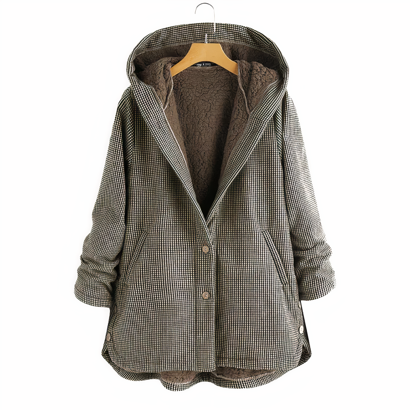 WW | Women's Checked Wool Coat with Hood