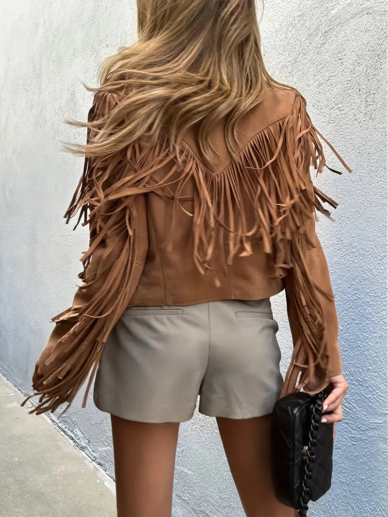 WW | Fringed jacket with lapel collar Long sleeves