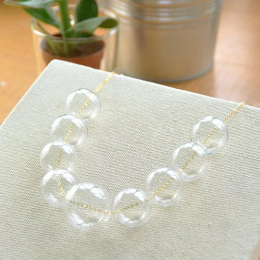WW | French Elegant Multicolored Clear 9 Glass Bubble Bead Necklace Women Style Statement Pearl Ball Ladies Bijoux